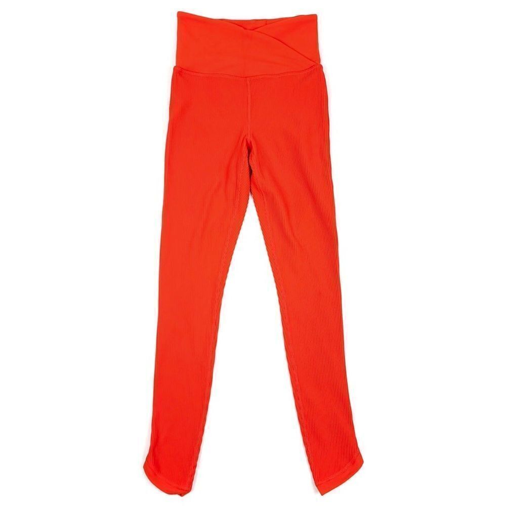 NEW Athleta Elation Crossover Rib 7/8 Tight Leggings Flame Orange Yoga Wrap XXS